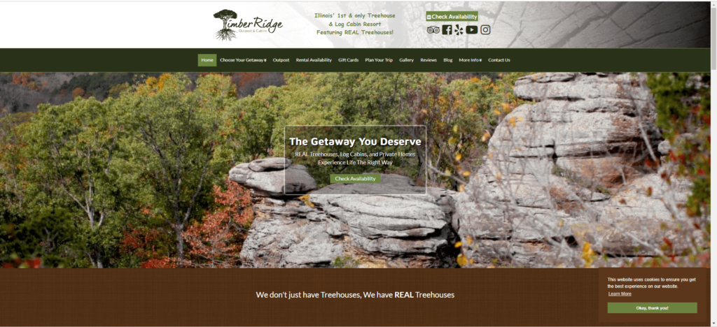 Homepage of Timber Ridge Outpost & Cabin's website / timberridgeoutpost.com

Link: https://timberridgeoutpost.com/