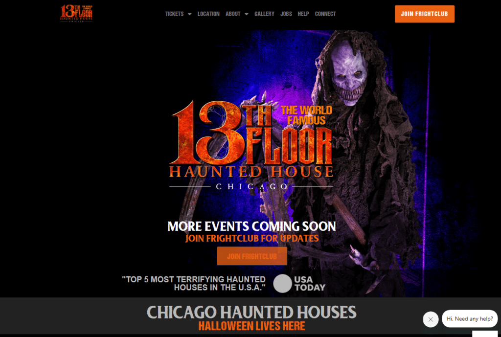 Homepage of 13th Floor Haunted House Chicago / 13thfloorchicago.com
