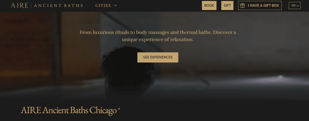 Homepage of AIRE Ancient Baths website /
Link: https://beaire.com/en/aire-ancient-baths-chicago