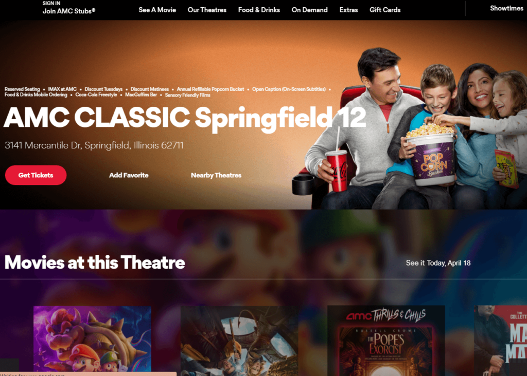 Homepage of AMC Classic Springfield 12 / amctheatres.com
