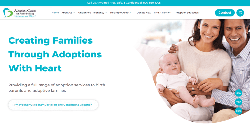 Homepage of Adoption Center for Family Building website /
Link: https://centerforfamily.com/