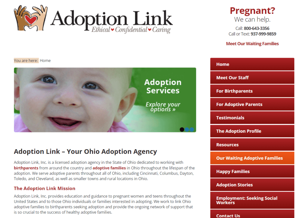 Homepage of Adoption Link website /
Link: https://adoptionlink.org/