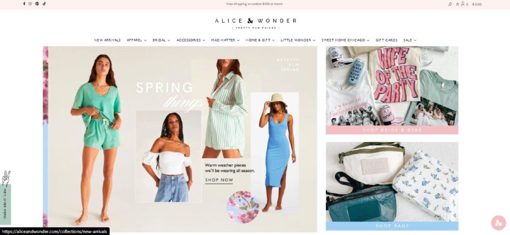 Homepage of Alice and Wonder Boutique website 
Link: https://aliceandwonder.com/