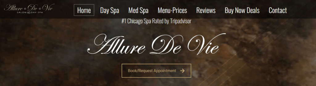 Homepage of Allure De Vie Salon & Spa website /
Link: https://www.alluredeviespa.com/