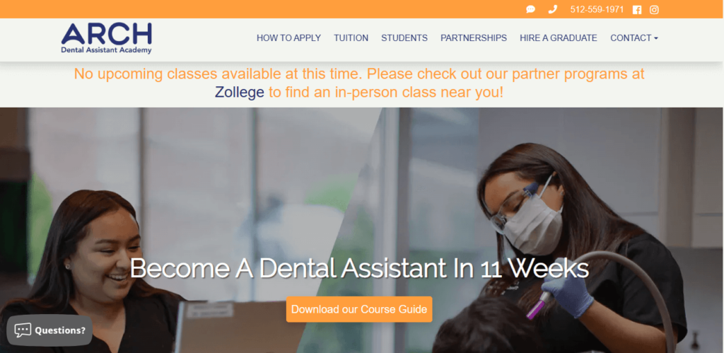 Homepage of Arch Dental Assistant Academy / archdentalacademy.com
