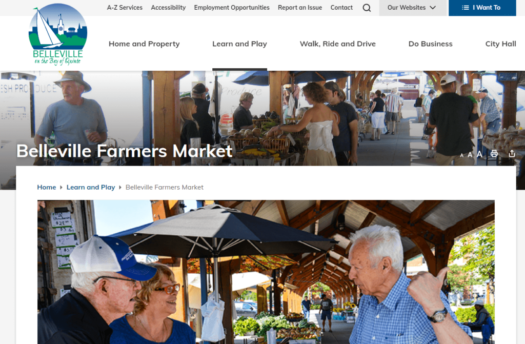 Homepage of Belleville Farmers Market / belleville.ca
