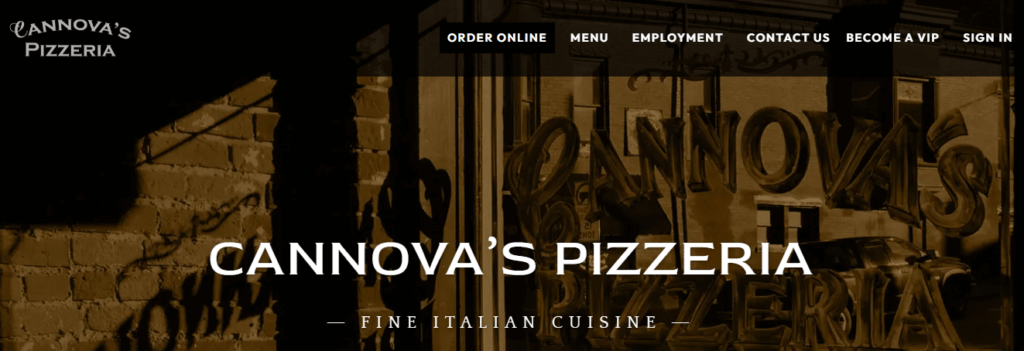 Homepage of Cannova's Pizzeria website /
Link: https://www.cannovasgalena.pizza/