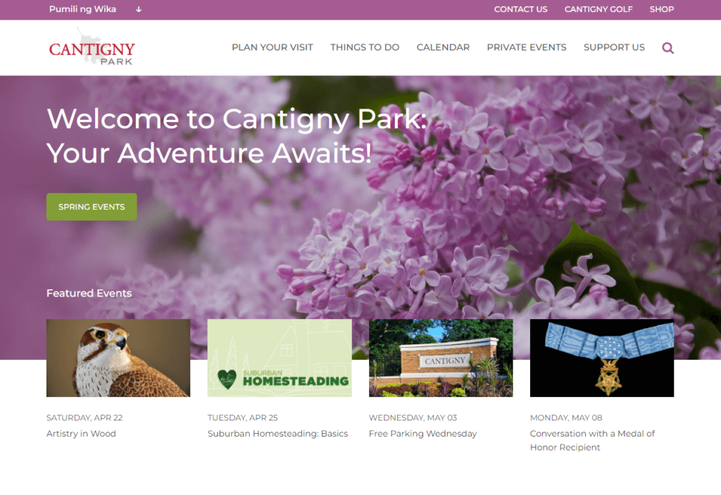 Homepage of Cantigny Park & Gardens / cantigny.org
