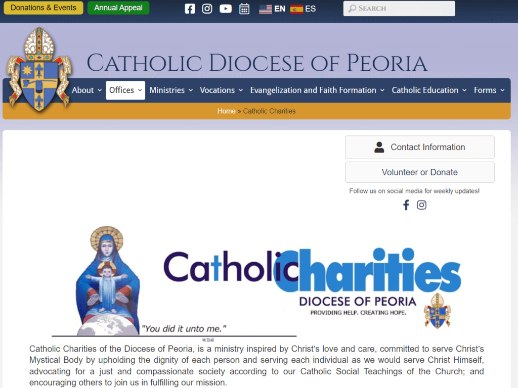 Homepage of Catholic Diocese of Peoria website /
Link: https://cdop.org/