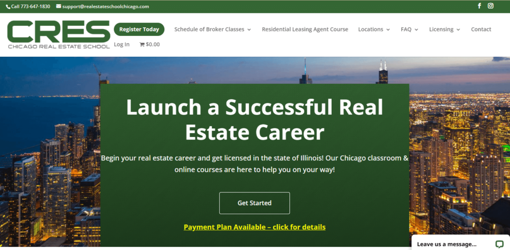 Homepage of Chicago Real Estate School / realestateschoolchicago.com