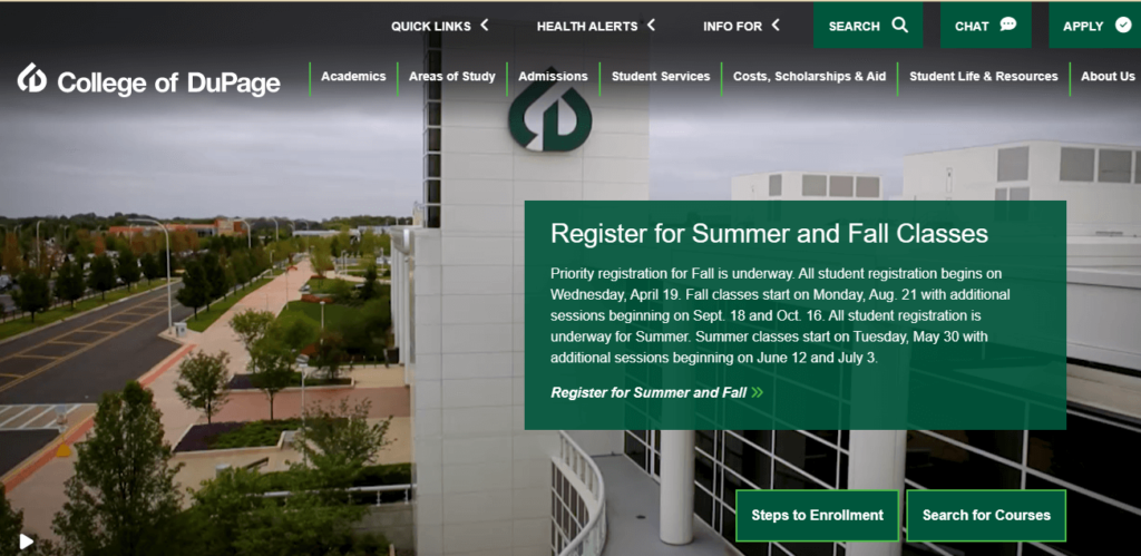Homepage of College DuPage/ cod.edu