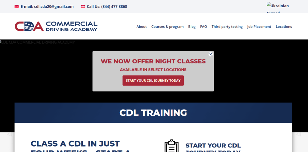 Homepage of Commercial Driving Academy / cdl-cda.com