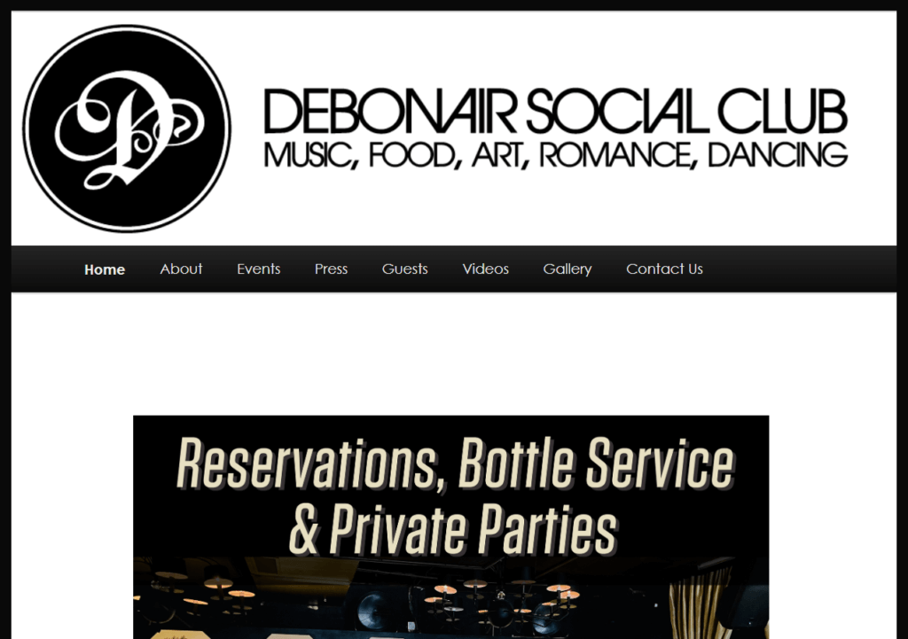 Homepage of Debonair Social Club website / 
Link: https://www.debonairsocialclub.com/