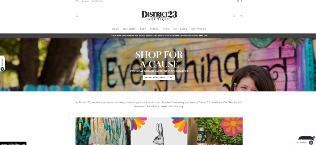 Homepage of District 23 Boutique website 
Link: https://district23.com/