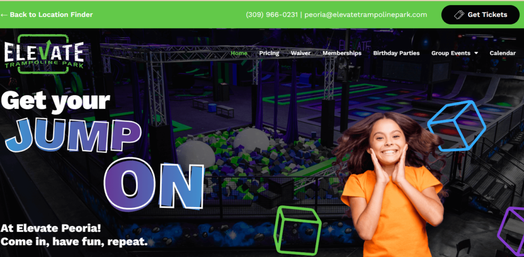 Homepage of Elevate Trampoline Park / elevatetrampolinepark.com