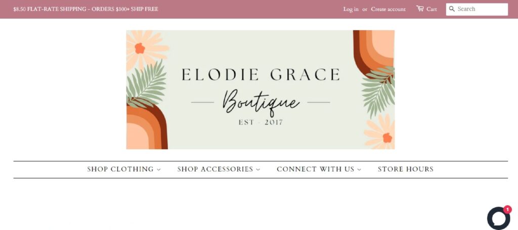 Homepage of Elodie Grace Boutique website 
Link: https://elodiegraceboutique.com/ 