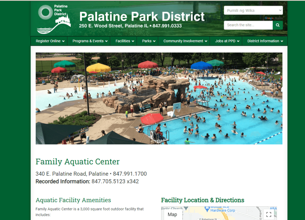 Homepage of Family Aquatic Center / palatineparks.org
