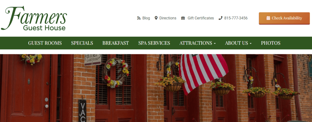 Homepage of Farmers Guest House website / 
Link: https://galenabedandbreakfast.com/