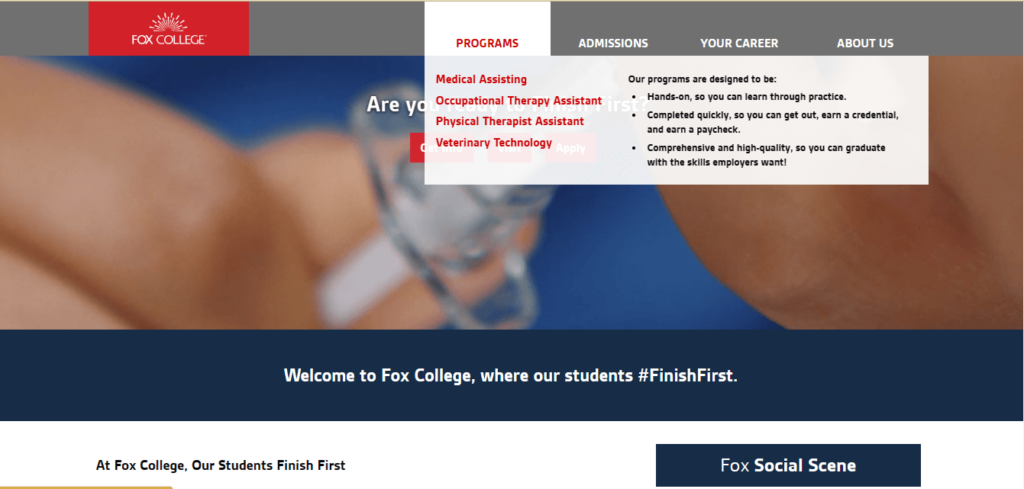 Homepage of Fox College / foxcollege.edu