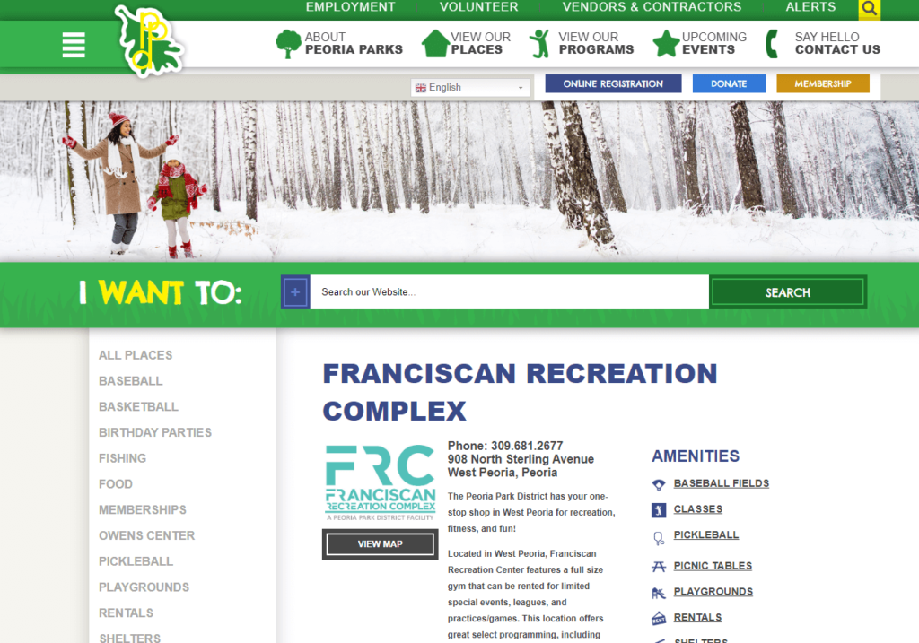 Homepage of Franciscan Recreation Complex / peoriaparks.org
