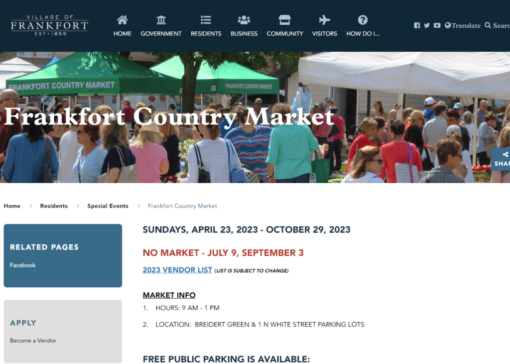 Homepage of Frankfort Country Market / frankfortil.org
