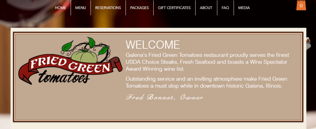 Homepage of Fried Green Tomatoes website /
Link: https://www.friedgreen.com/