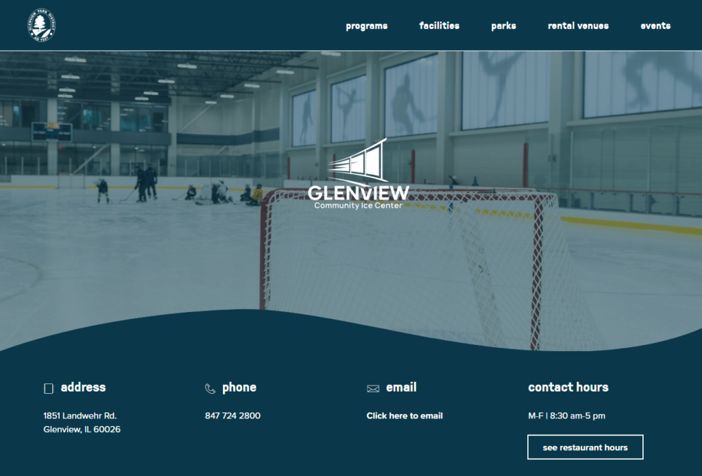 Homepage of Glenview Ice Center / glenviewparks.org