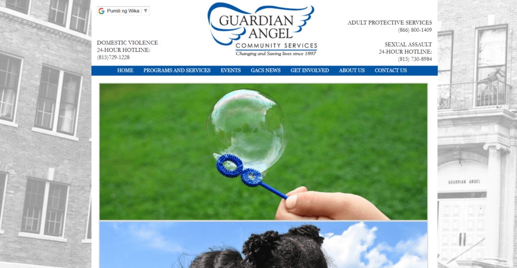 Homepage of Guardian Angel Community Services website /
Link: https://www.gacsprograms.org/