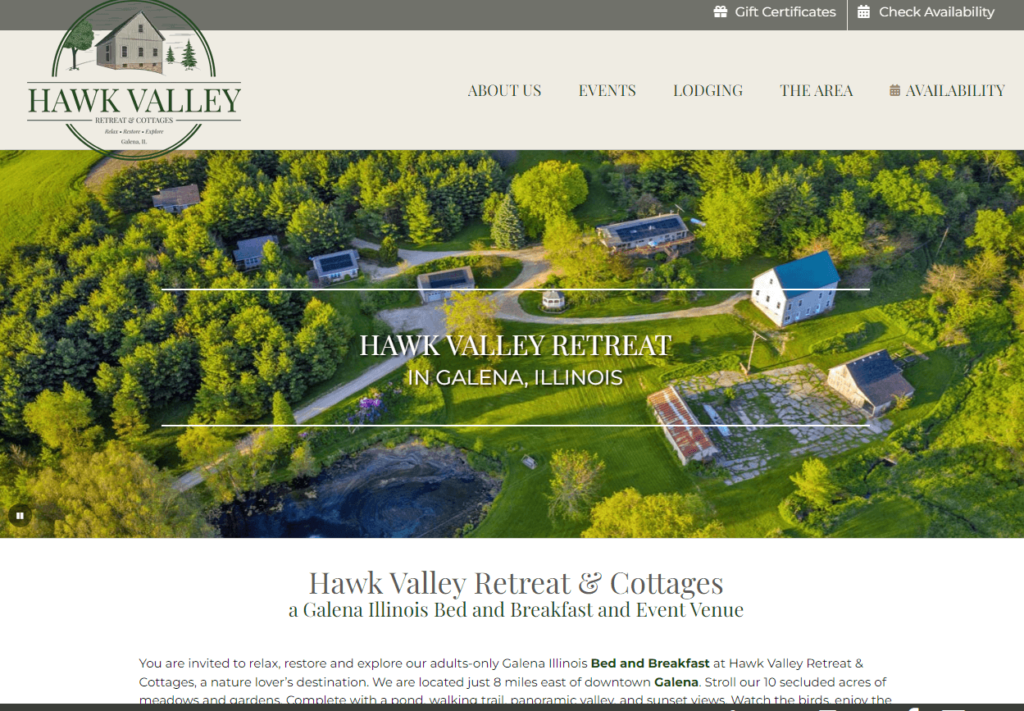 Homepage of Hawk Valley Retreat & Cottages / hawkvalleyretreat.com
