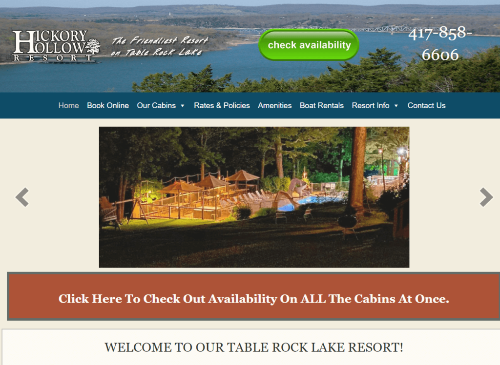 Homepage of Hickory Hollow Resort / hickoryhollowtablerock.com
