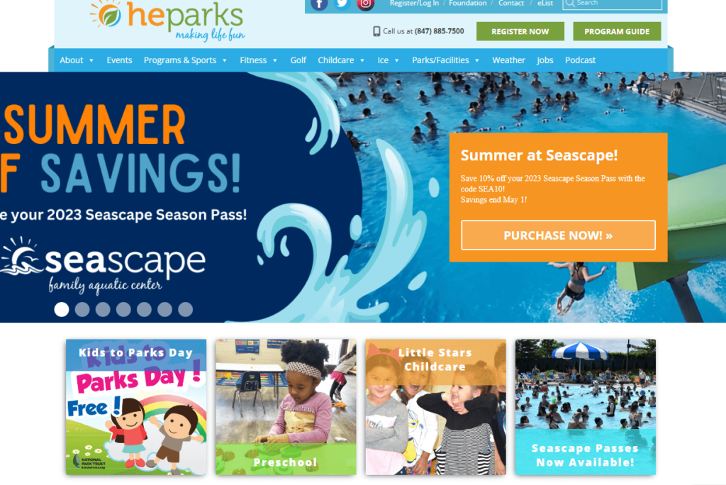 Homepage of Hoffman Estates Park District / heparks.org
