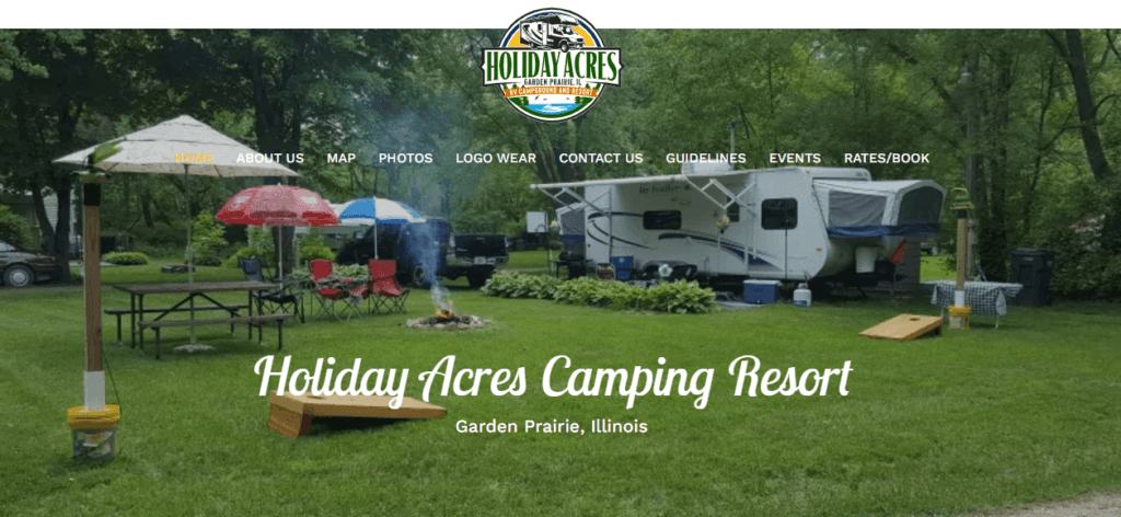 Homepage of Holiday Acres Resort website /
Link: https://holidayacrescamping.com/