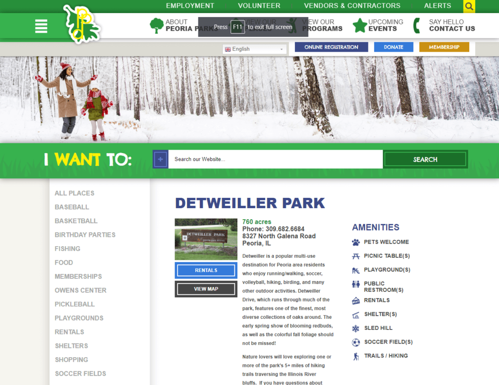 Homepage of Detweiller Park / peoriaparks.org