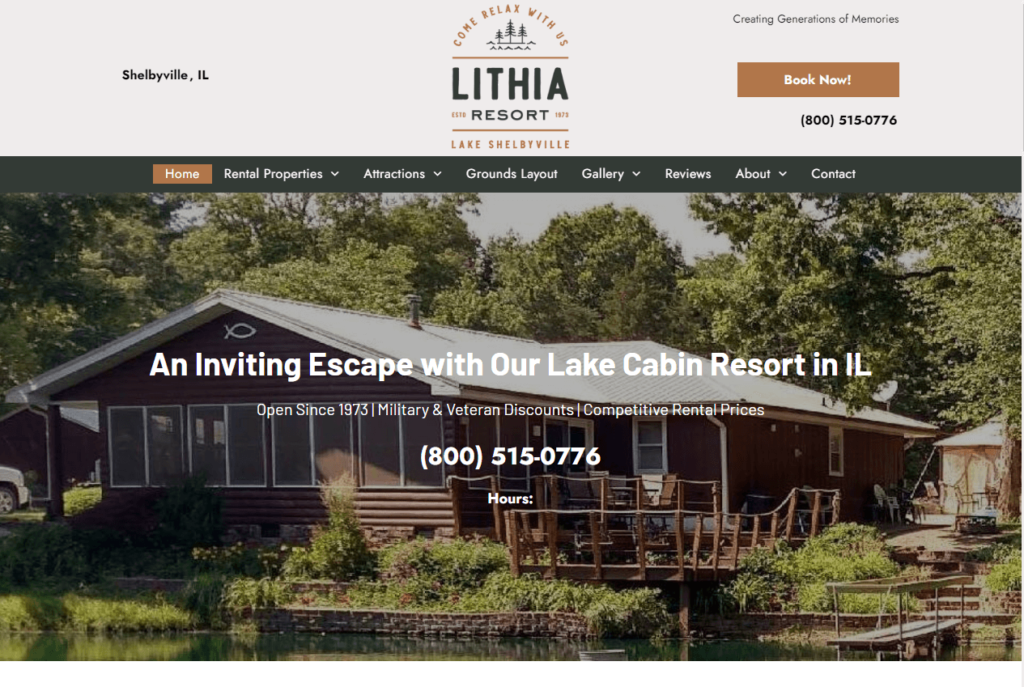 Homepage of Lithia Resort Cabins / lithiaresort.com