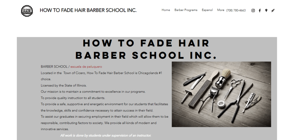 Homepage of How To Fade Hair Barber School / barberschool.com