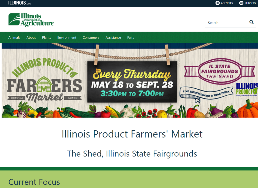 Homepage of Illinois Products Farmers Market / agr.illinois.gov
