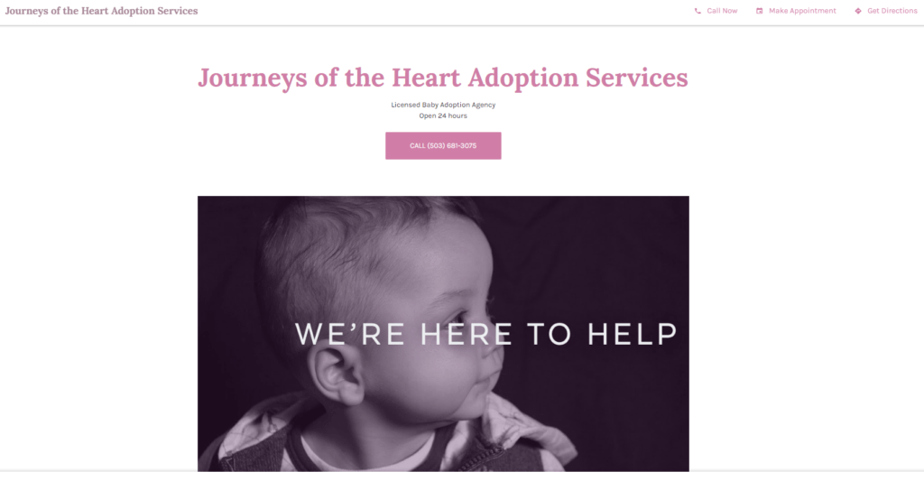 Homepage of Journeys of the Heart website /
Link: https://journeys-of-the-heart-adoption-services.business.site/