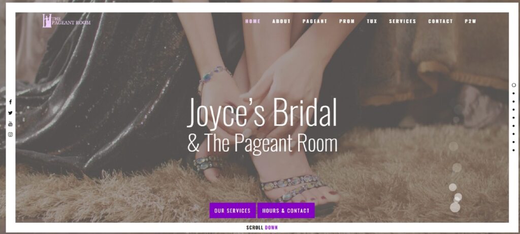 Homepage of Joyce's Bridal and The Pageant Room website 
Link: http://thepageantroom.com/