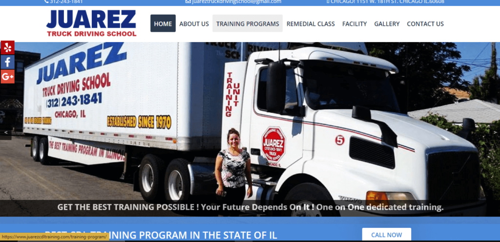 Homepage of Juarez Truck Driving School / juarezcdltraining.com