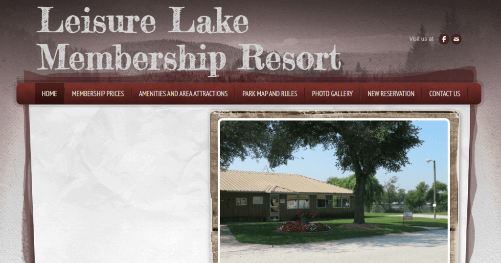 Homepage of Leisure Lake Membership Resort website /
Link: https://leisurelakeresort.com/index.html