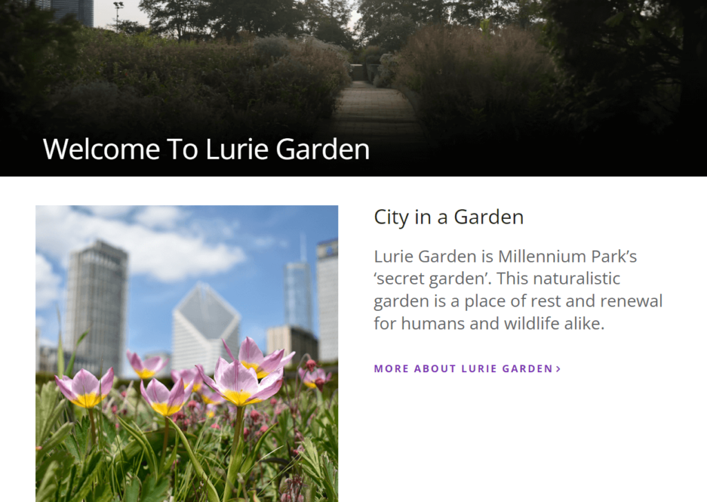 Homepage of Lurie Garden / luriegarden.org
