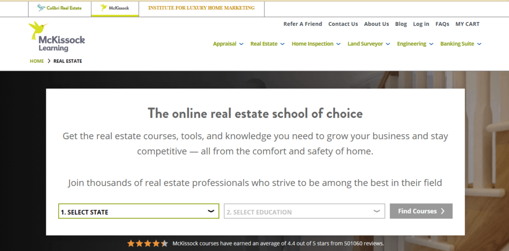 Homepage of McKissock Learning / mckissock.com/real-estate