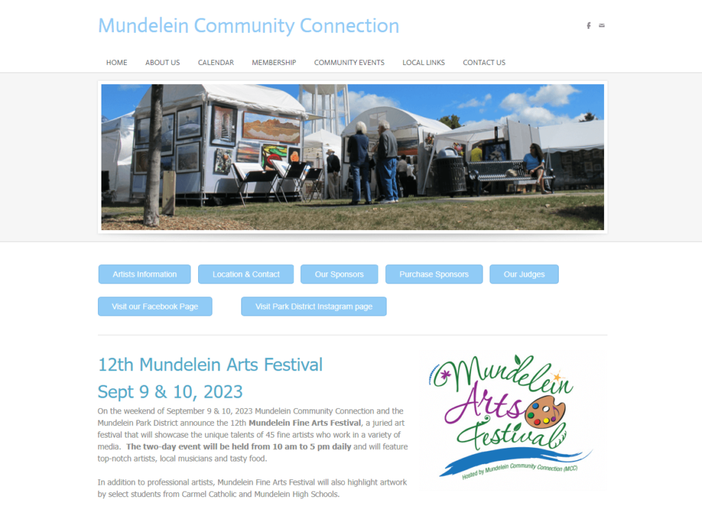 Homepage of Mundelein Arts Festival / mundeleincommunityconnection.org
