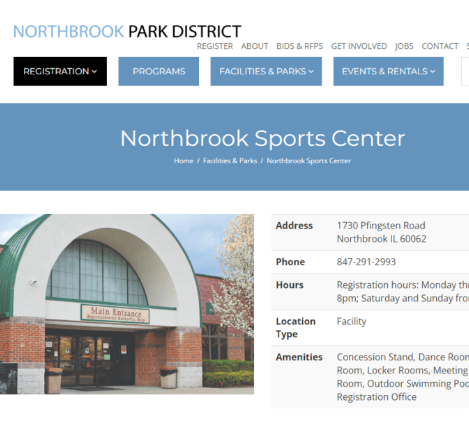 Homepage of Northbrook Sports Center / nbparks.org
