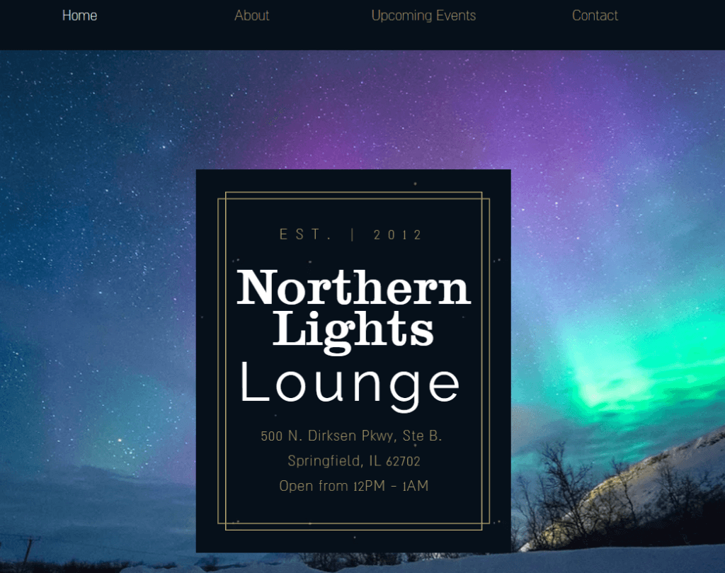 Homepage of Northern Lights Lounge website /
Link: https://www.northernlightslounge.net/