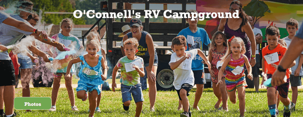 Homepage of O' Connell's RV Resort Campground website /
Link: https://thousandtrails.com/illinois/oconnells-rv-campground/
