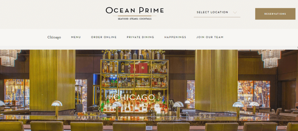 Homepage of Ocean Prime website /
Link: https://www.ocean-prime.com/locations-menus/chicago/