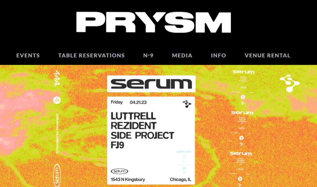 Homepage of PRYSM website /
Link: https://www.prysmchicago.com/