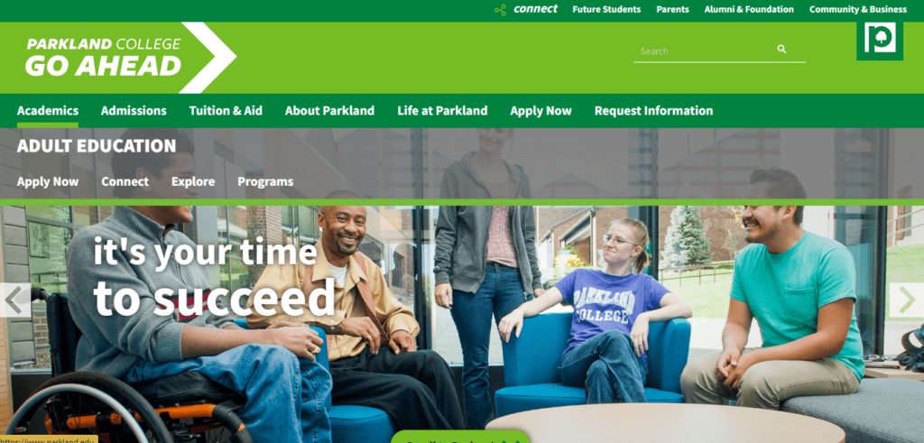 Homepage of Parkland College / parkland.edu