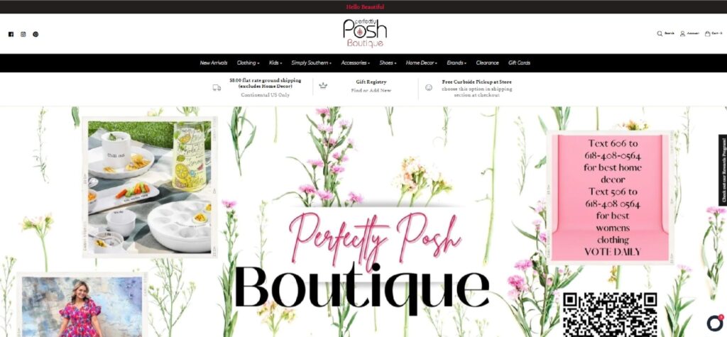 Homepage of Perfectly Posh Boutique website
Link: https://perfectlyposhboutique.com/